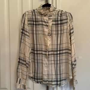 Frame, Black and Beige Ruffled Blouse